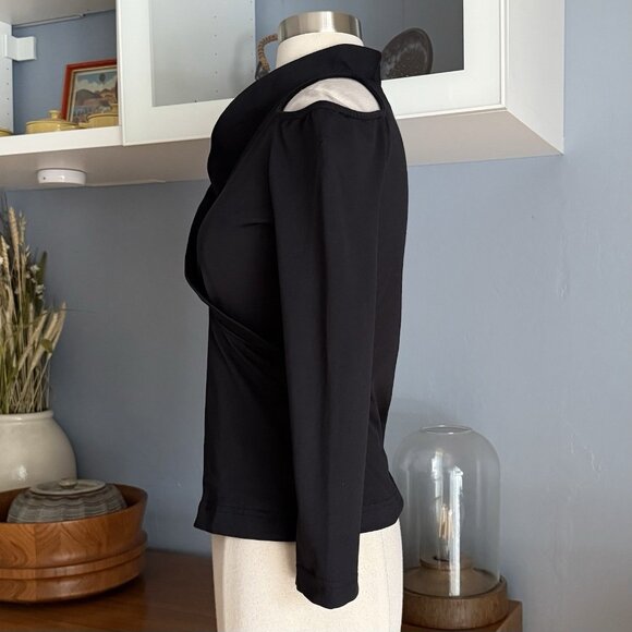 Anne Fontaine Cold Shoulder Top Size 38 Black Stretch Knit Y2K - Picture 3 of 8